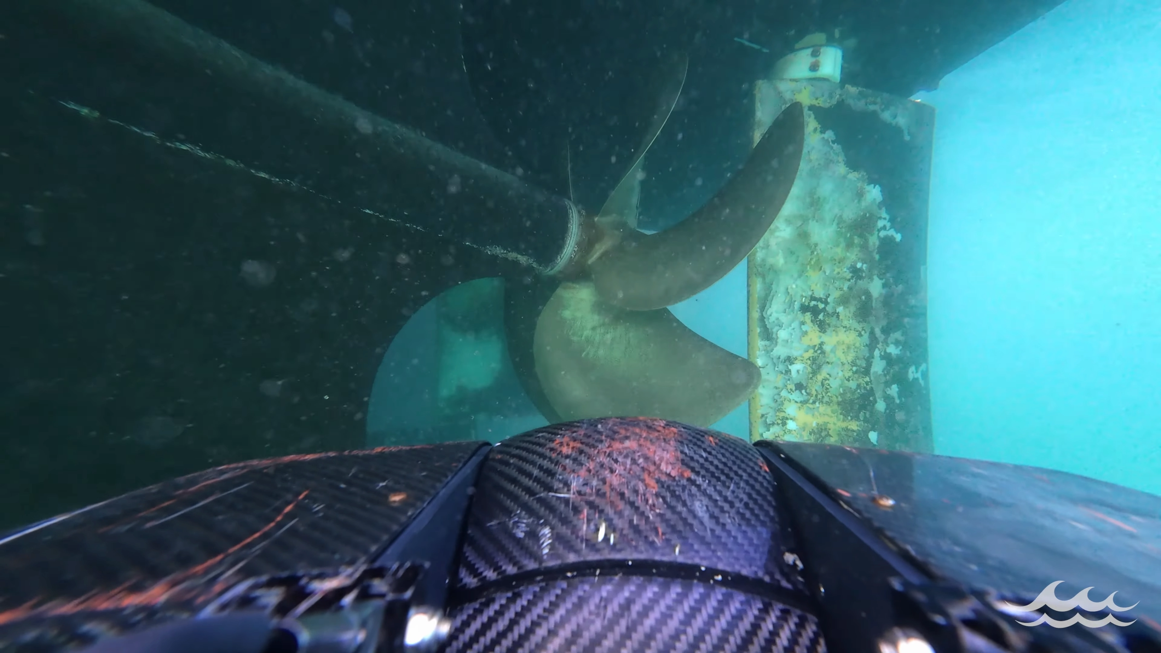 ROV's perspective of ship propeller